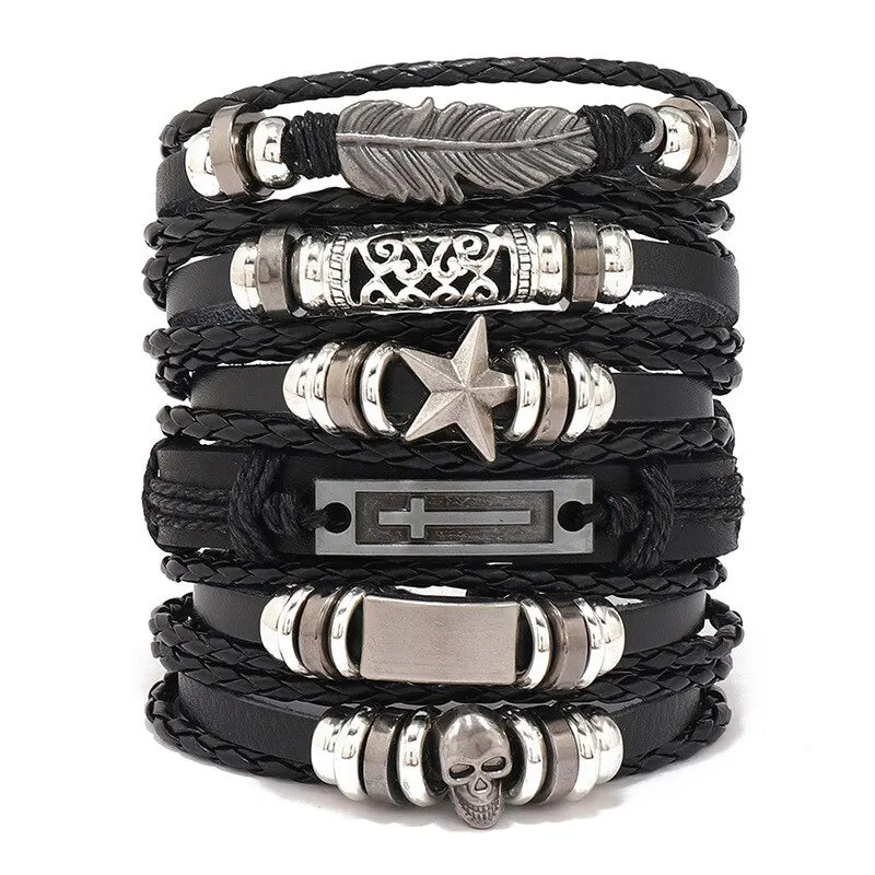 Viking Lederarmband mit Totenkopf – Verstellbares Herren- & Unisex Armband im Neo-Gothic Stil, Geflochtenes Lederarmband