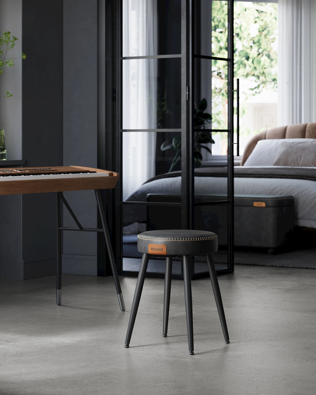 VASAGLE Esszimmerstuhl EKHO Serie – Sitzhocker aus Kunstleder, 48,2 cm Sitzhöhe, Ink Black, modern & platzsparend