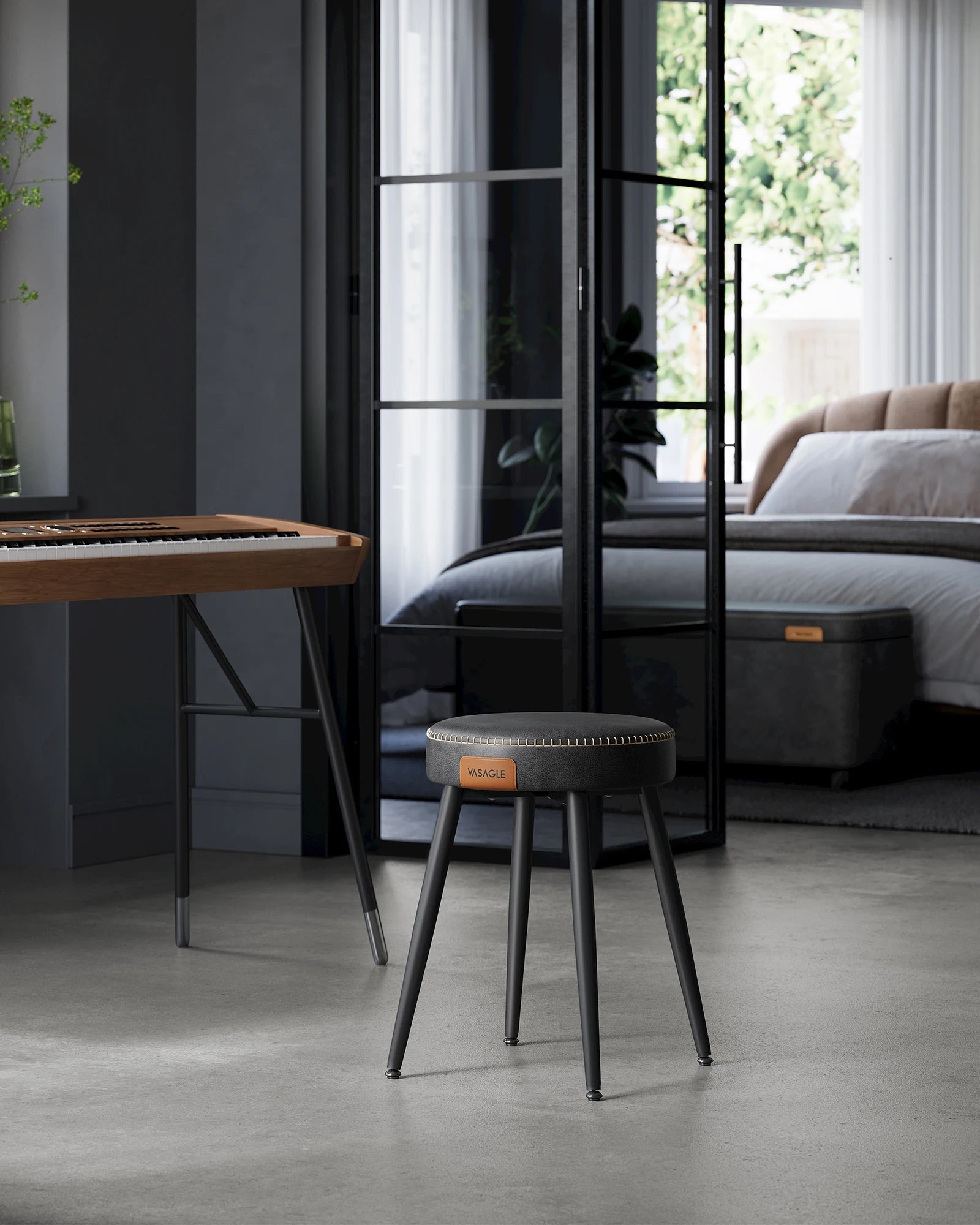 VASAGLE Esszimmerstuhl EKHO Serie – Sitzhocker aus Kunstleder, 48,2 cm Sitzhöhe, Ink Black, modern & platzsparend