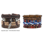 Boho Lederarmband für Herren – Handgeflochtenes Armband mit Holzperlen & Kokosschale, verstellbares Ethno Charm Armband