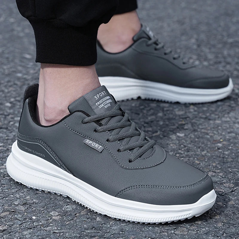 LETCOMFIT Herren Laufschuhe – Leder Sneaker, rutschfest, verschleißfest, wasserdicht, komfortable Walking & Sport Schuhe