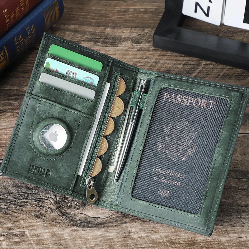CONTACT’S Echtleder Reise-Geldbörse – Passport Wallet mit Kartenfächern, Münzfach und AirTag-Slot für Männer & Frauen