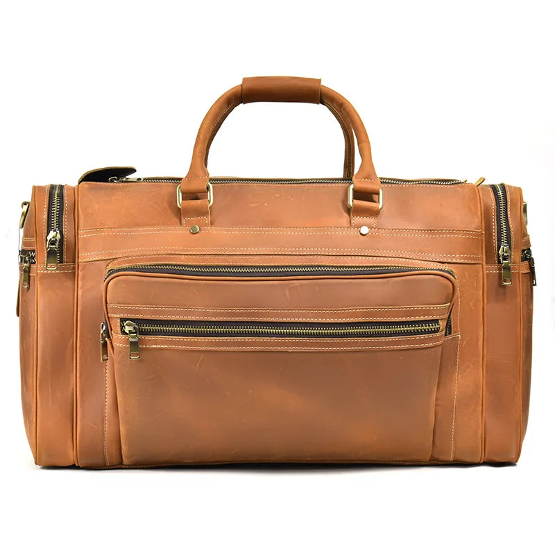 Newsbirds Extralarge Crazy Horse Bolsa de cuero para hombres – 60 cm Vintage Travel Duffle aus echtem Rindsleder mit Nietenboden 