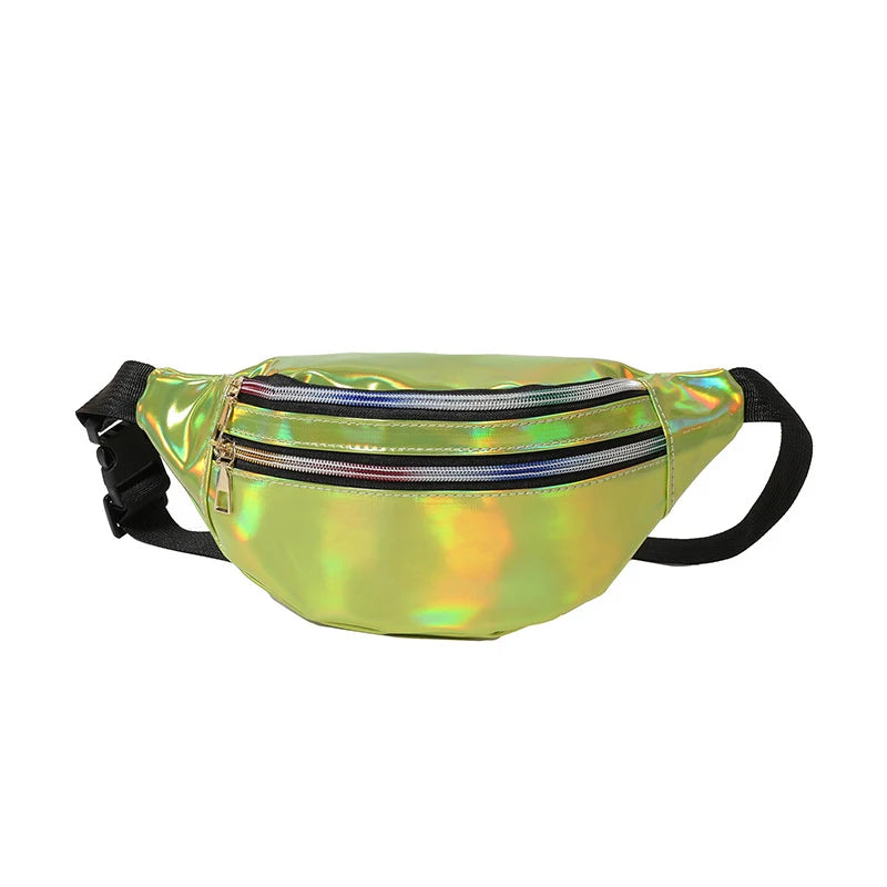 Riñonera de piel sintética para mujer y hombre, bandolera holográfica con láser, bandolera y bolso de pecho impermeable para deportes y etiquetas