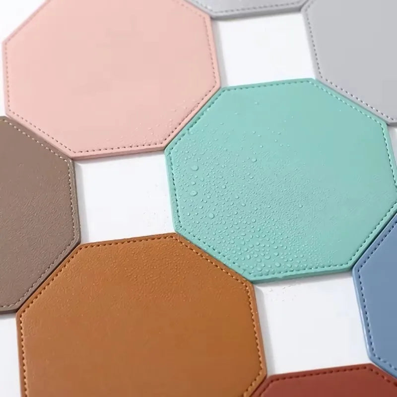 Individueller PU-Leder Untersetzer mit Logo – Achteckiger Kaffee- & Tassenuntersetzer im nordischen Stil | Wasserdicht & modern