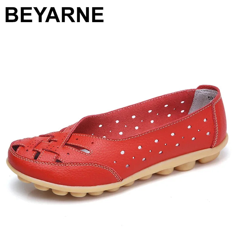 BEYARNE Damen Loafer in Lederoptik – Luftige Sommer Flats mit Rundspitze, Bequeme Plus Size Slipper für Alltag & Freizeit (Größe 35–44)