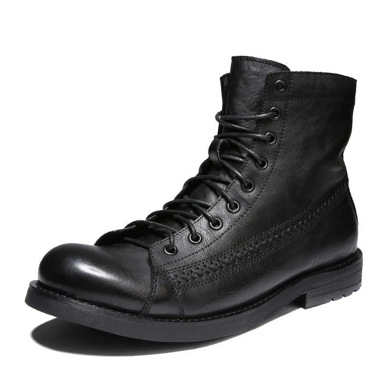 COZOK Herren Vintage Work Boots – Hochwertige Ankle Boots aus Lederimitat, British Style, Retro Plattform-Schuhe