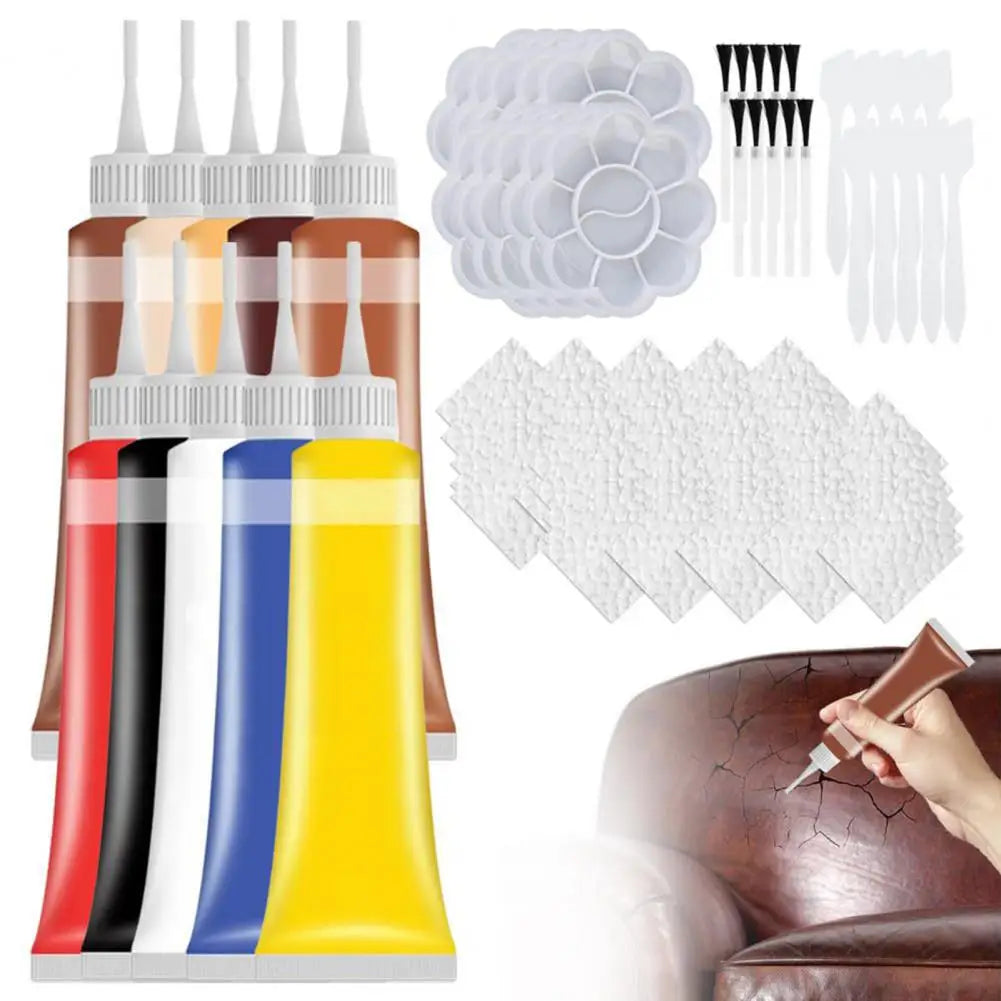 20 ml Kunstleder Reparatur Set – Färbe- &amp; Reparaturcreme mit Pinsel &amp; Spachtel für Autositze, Sofas &amp; Möbel 