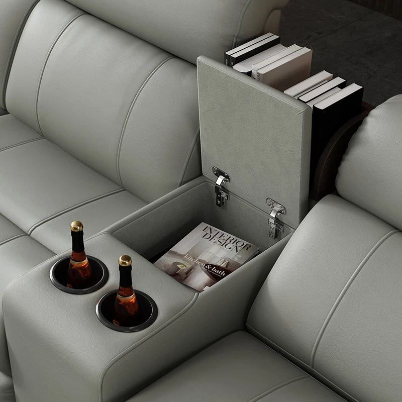 Modernes italienisches Elektro-Ledersofa – Multifunktionales Relax-Sofa mit verstellbarer Liegefunktion, Metall-Ecken und modularer Kombination