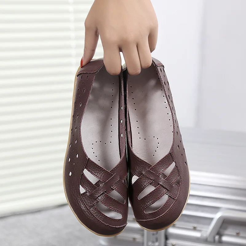 HAJINK Damen Flats PHI00365 – Mocassins à enfiler en cuir véritable, chaussures décontractées pour femmes, grande taille 