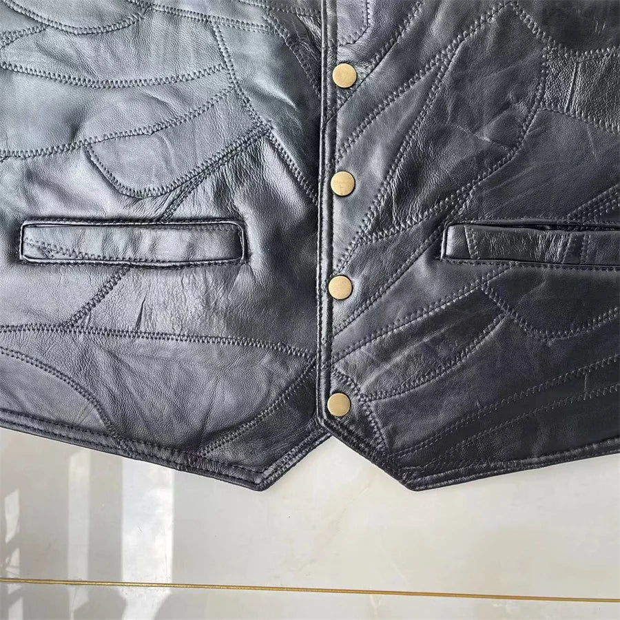 Herren Punk Motorrad Lederweste – Ärmellose Biker Weste mit V-Ausschnitt, Knopfleiste & Streetwear Look für Herbst & Winter