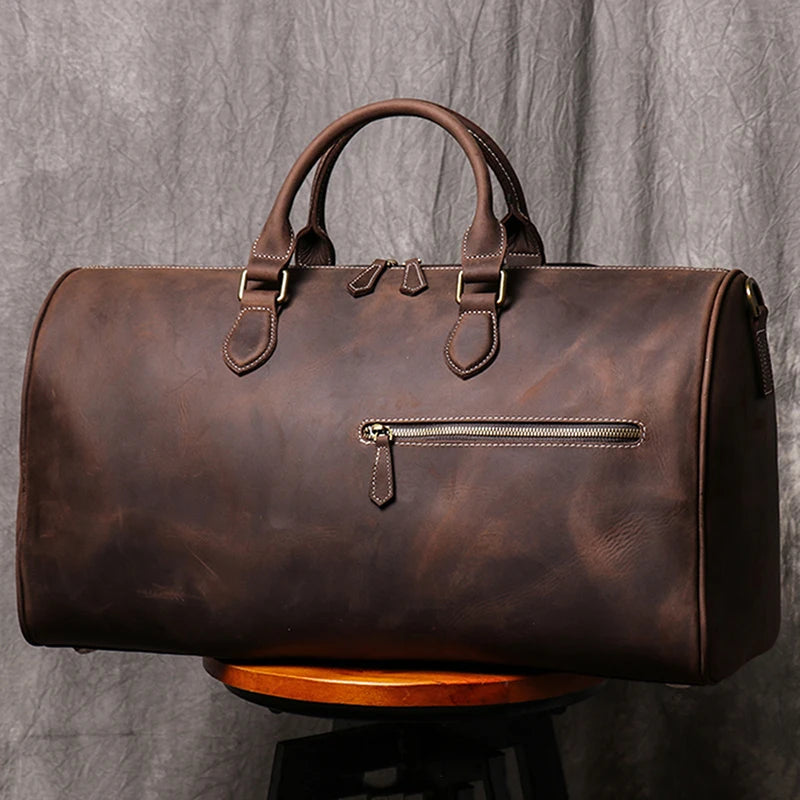 LEATHFOCUS Vintage Leder Reisetasche aus echtem Rindsleder - Bolso grande Crazy Horse Duffle con laptopfach para mujeres y hombres