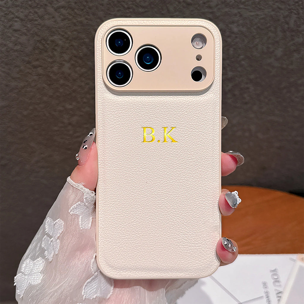 Étui en cuir personnalisé pour iPhone avec nom – Goldene 3D Heißfolienprägung, luxueux étui à main au design pour iPhone 17, 16, 15, 14 et 13 Pro Max, Plus et Air