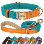 Personalisiertes Hunde-Halsband & Leinen-Set aus Nylon & Echtleder – Graviertes ID-Halsband mit 5ft Führleine für kleine, mittlere & große Hunde