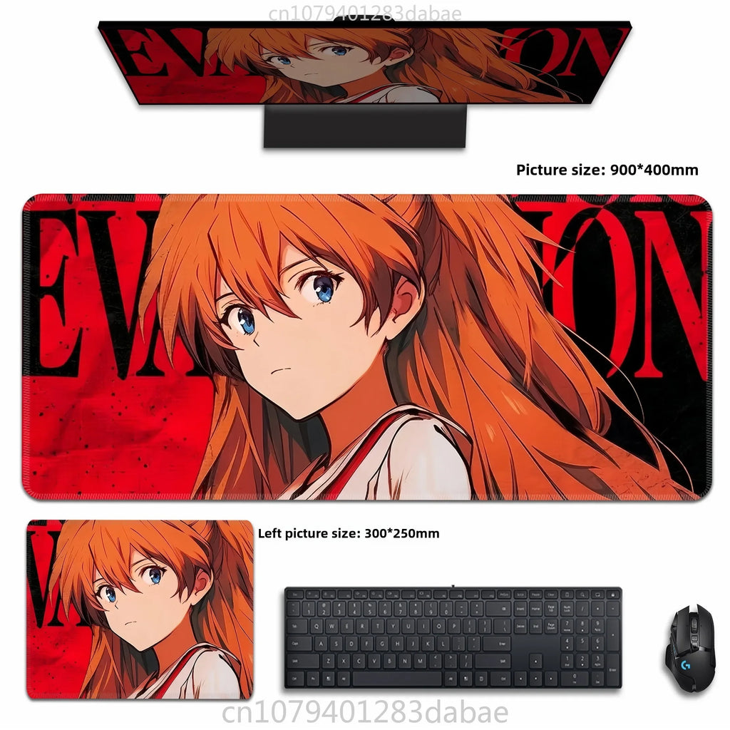 Asuka Langley XXL Anime Tapis de souris en cuir PU – Tapis de souris de jeu étanche au design Neon Genesis Evangelion