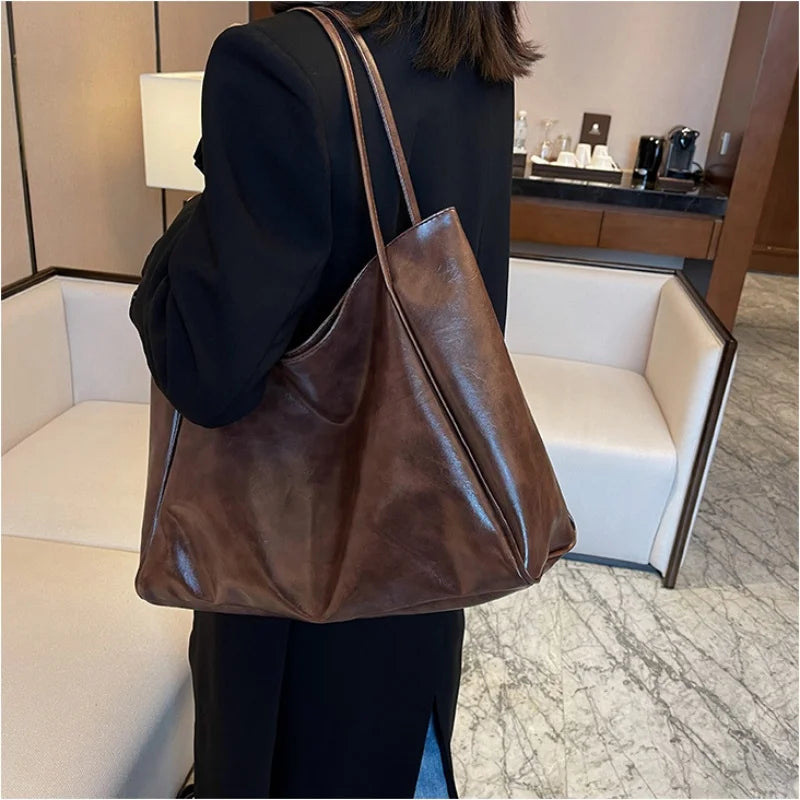 RPXBGUCKARHG Vintage Damen Tote Bag – Große PU-Leder Schultertasche, Harajuku-inspirierte Casual Handbag für Alltag & Shopping