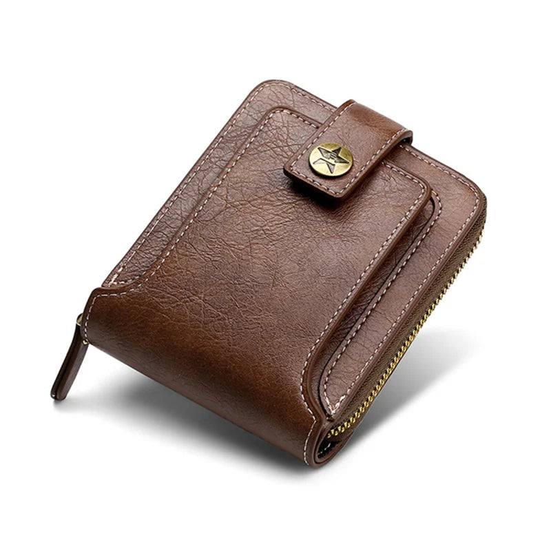 Vintage Herren Geldbörse – PU Leder Kurzbörse mit Reißverschluss, Robuste und Praktische Clutch für Alltag und Reise 