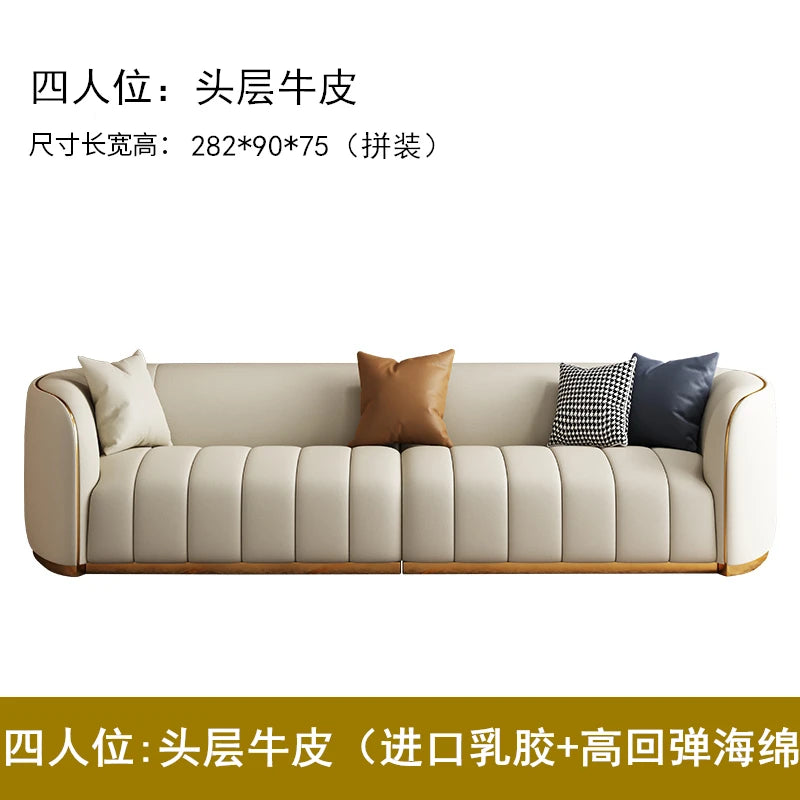 Luxuriöses Vollleder Designer-Sofa – Modernes 2,8 m Lounge-Sofa aus Rindsleder mit Latex-Polsterung, nordischer Light-Luxury-Stil pour Wohnzimmer &amp; Flur