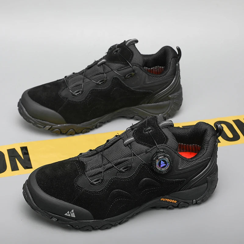 HIKEUP Herren Leder Outdoor-Schuhe – Atmungsaktive Hiking & Trekking Sneakers, Mountain Climbing & Trail Jogging Shoes, Slip-On Turnbuckle