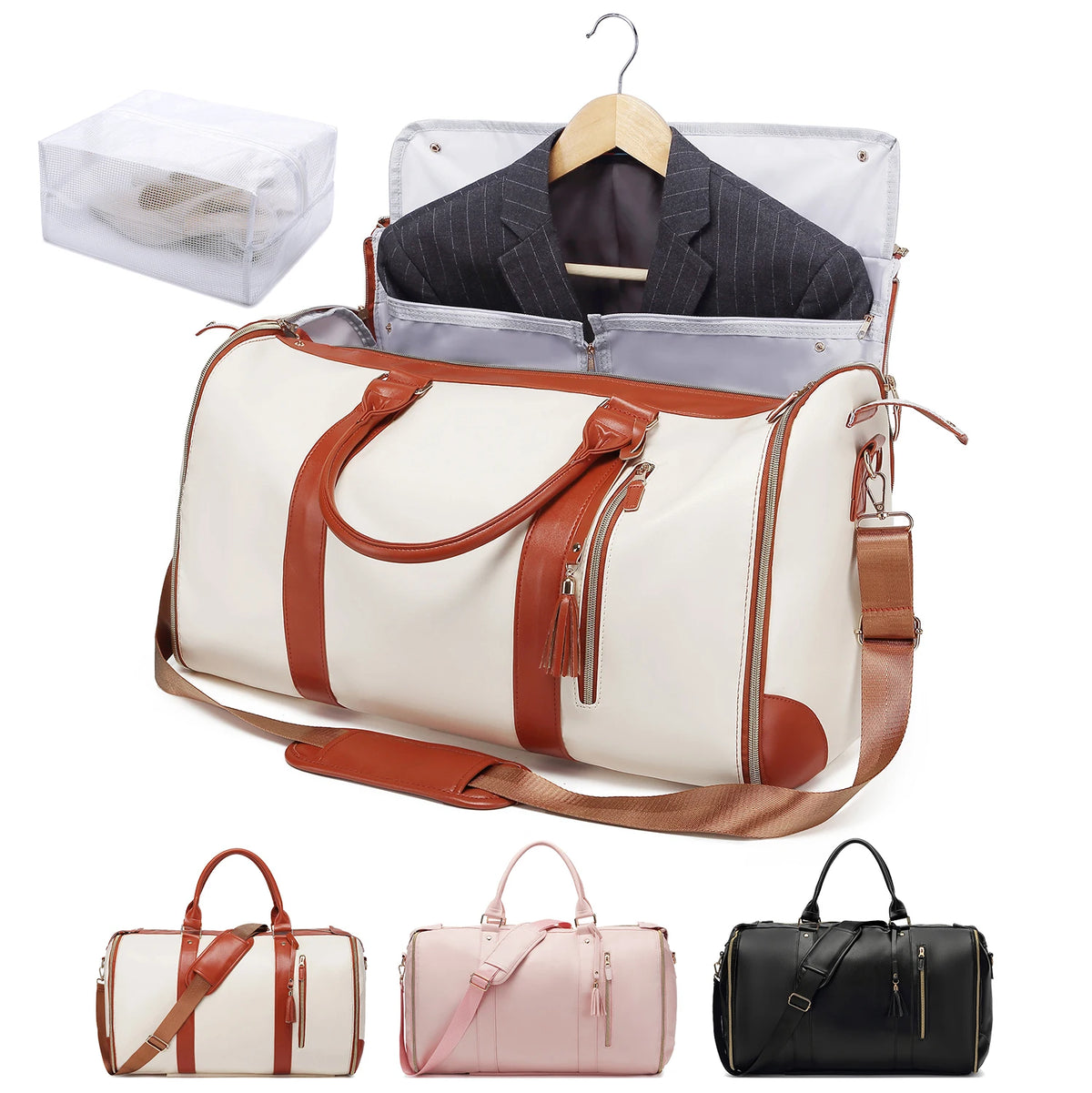 55L 2-en-1 Reise-Kleidertasche aus wasserdichtem PU-Leder - Bolsa de viaje grande con cierre, bolsa de ropa faltbare para mujeres