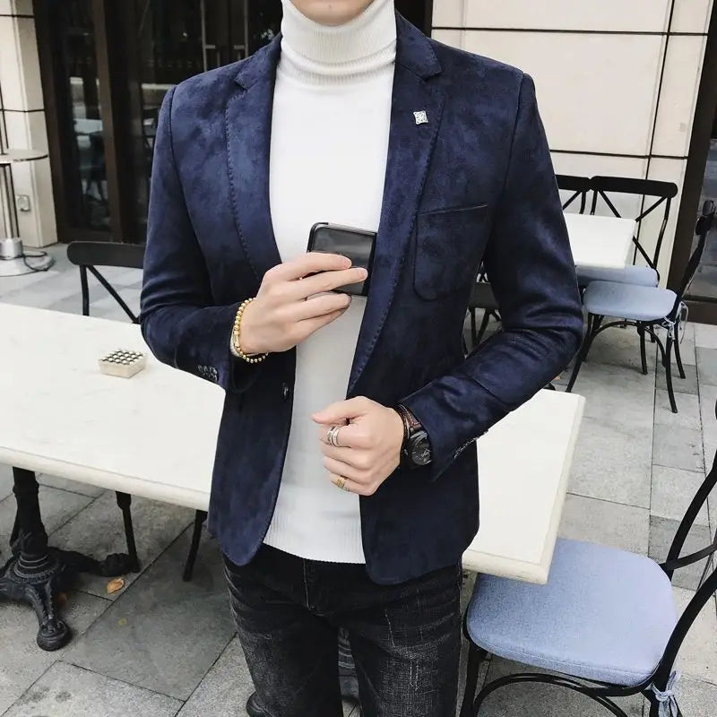 Herren Vintage Wildleder-Blazer im Slim Fit – Smart-Casual Sakko in Lederoptik für Business, Hochzeit & Streetwear