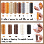 IMAZY Leder Nähset für Polster &amp; Reparatur – Komplettes Handnäh-Werkzeugset mit gewachstem Garn, Nadeln &amp; Ahlen 