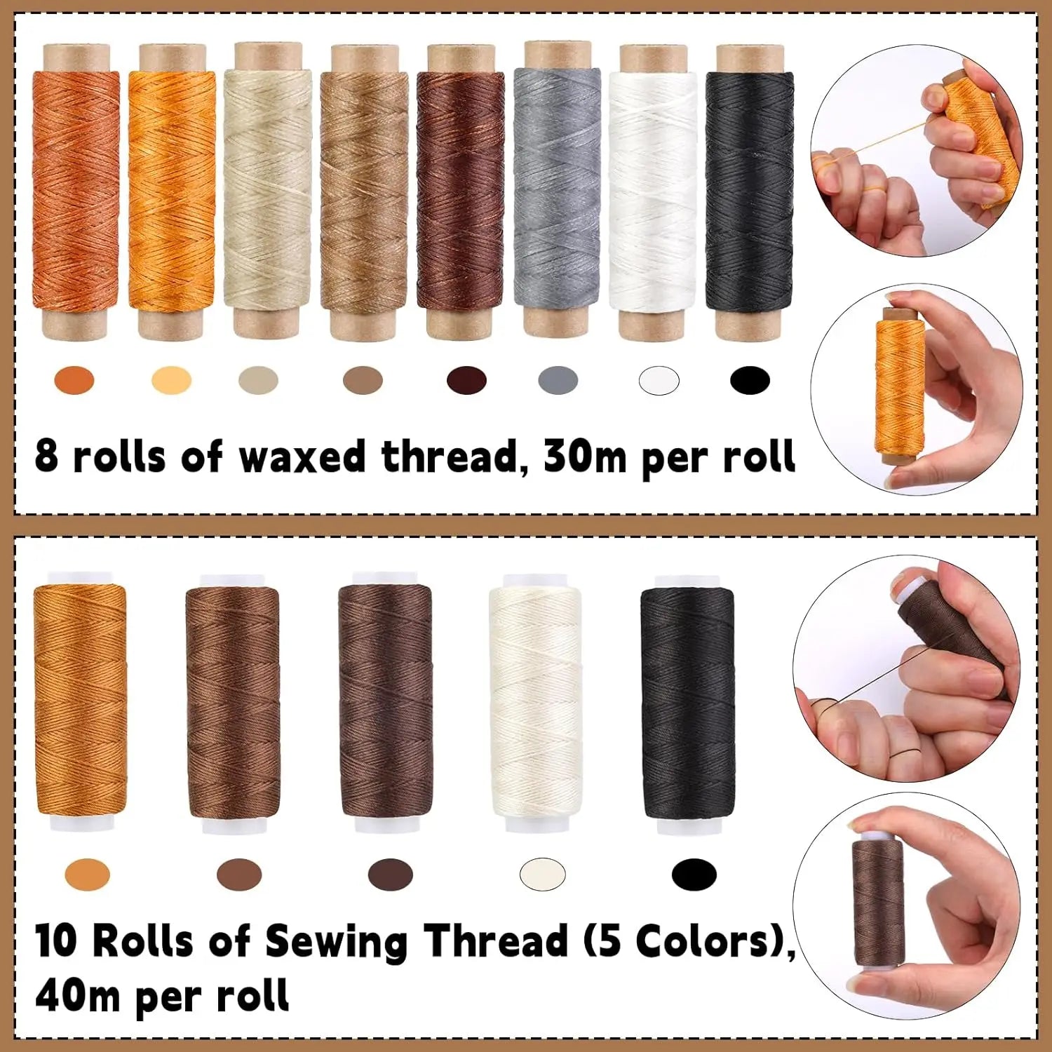 IMAZY Leder Nähset für Polster & Reparatur – Komplettes Handnäh-Werkzeugset mit gewachstem Garn, Nadeln & Ahlen