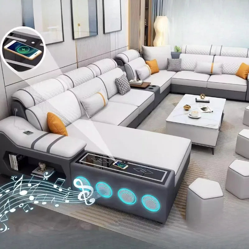 Minimalistisches elektrisches Leder-Ecksofa – Komfortables Luxus Schlafsofa mit Stauraum für moderne Wohnungen