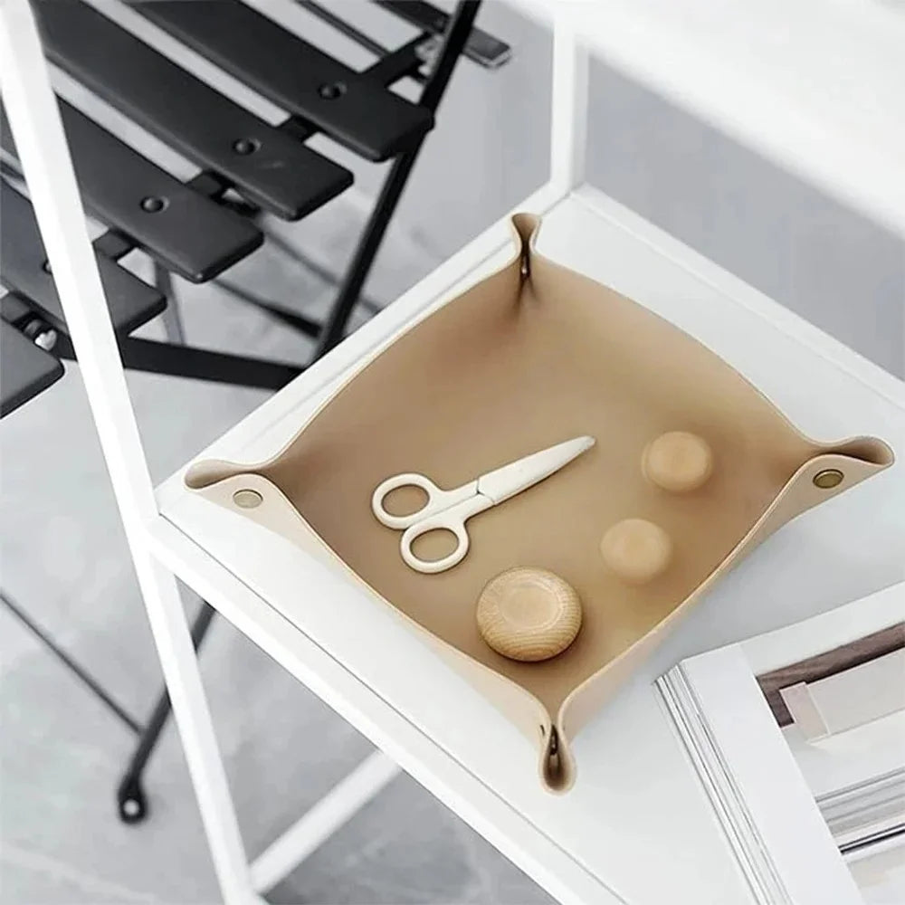 Nordische PU Leder Ablageschale 25 × 25 cm – Faltbare Design-Aufbewahrung für Schmuck, Kosmetik & Schlüssel