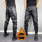 Herren PU Leder Jogginghose mit Kordelzug – Wasserabweisende Kunstleder Harem Pants, warme Casual Winterhose in Lederoptik