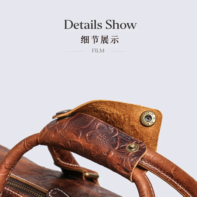 LEATHFOCUS Vintage Leder Reisetasche – Geprägte Duffle Bag aus echtem Rindsleder, große Business-, Wochenend- &amp; Sporttasche für Damen &amp; Herren