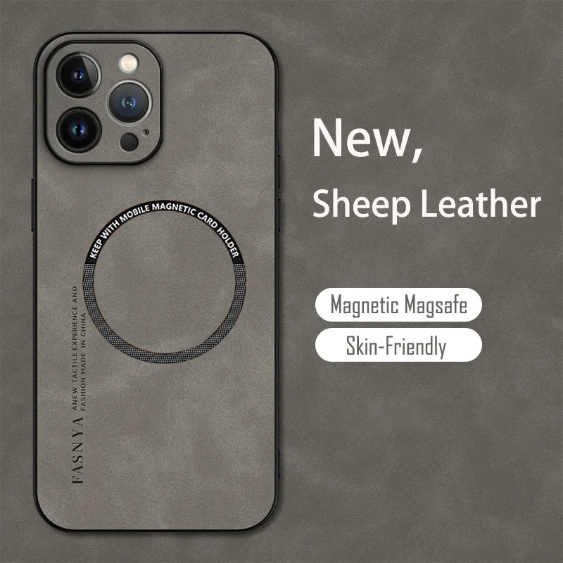 MagSafe Leder Case für iPhone – Vintage Schafsleder Hülle mit Magnetfunktion für iPhone 11 bis 15 Pro Max, Plus, XR & XS Max
