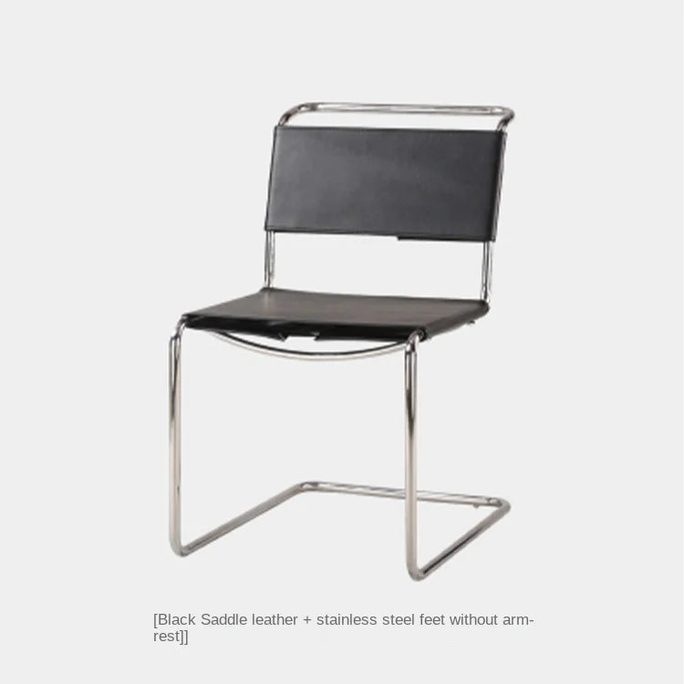 Nordischer Designer-Lederstuhl aus Sattelleder – Moderner Lounge- & Wohnzimmerstuhl mit Edelstahlgestell für Wohnraum, Hotel & Bar