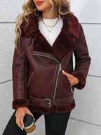 Damen PU Lederjacke mit Kunstfell – Warme Winterjacke für Frauen, Casual Motorrad-Look, Dicke Lederjacke für Herbst & Winter