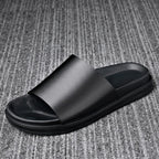 BPOXE Herren Leder Slipper 2025 – Echtleder Flip-Flops mit dicker Sohle, rutschfest, schwarze Sommer Sandalen für Alltag & Business-Casual