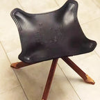 Vintage Leder & Massivholz Hocker – Kompakter Schuhwechsel- & Fußhocker im Retro-Morocco-Stil, stabiler Wohn- & Sitzhocker