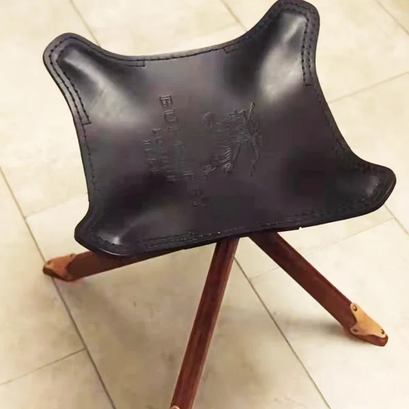 Vintage Leder & Massivholz Hocker – Kompakter Schuhwechsel- & Fußhocker im Retro-Morocco-Stil, stabiler Wohn- & Sitzhocker