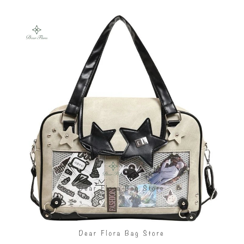 Y2K Star Ita Bag aus PU-Leder – Trendige Crossbody & Schultertasche mit transparenter Display-Tasche für DIY-Designs