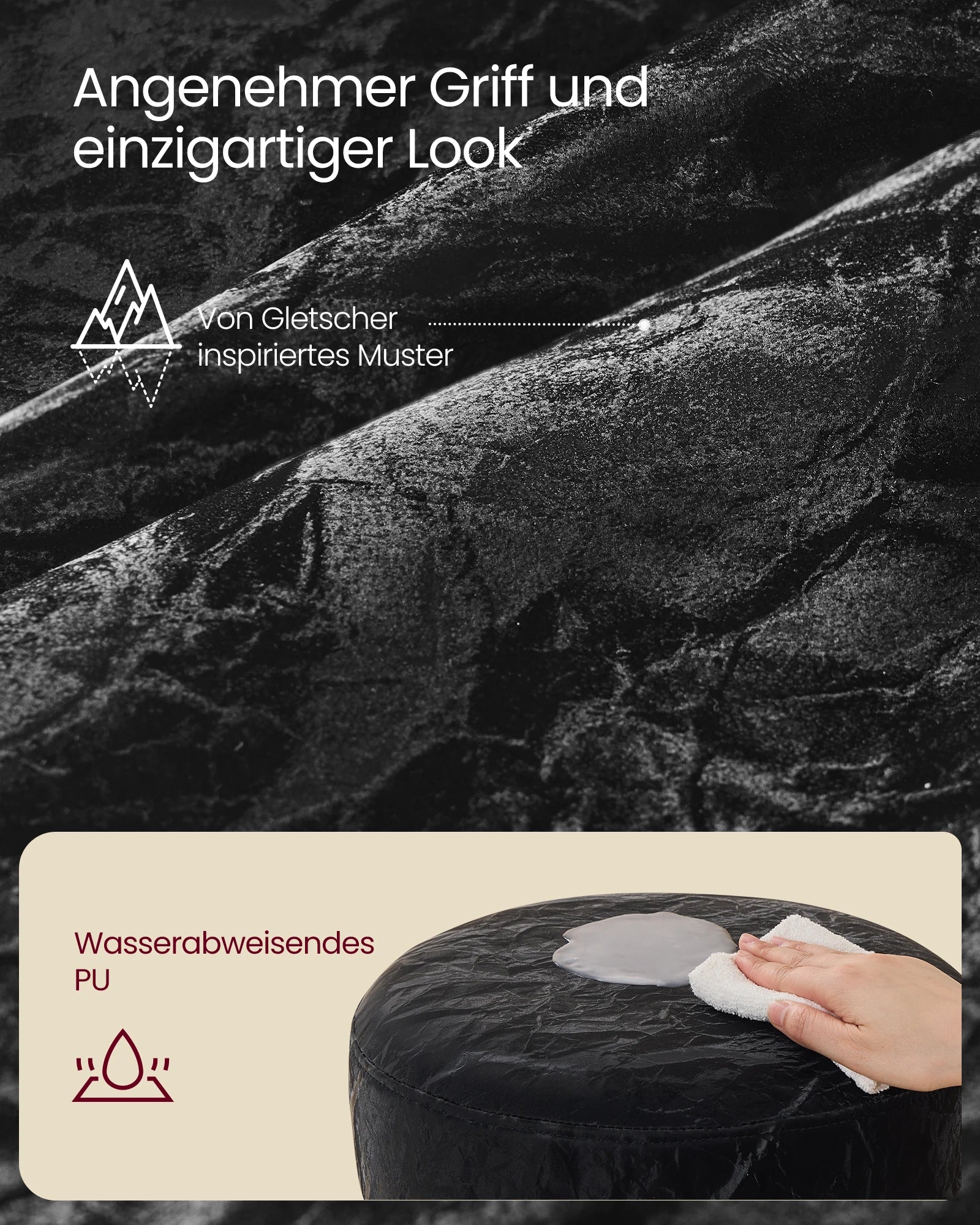 VASAGLE Make-up Hocker aus PU-Leder – Höhenverstellbarer 360° Drehstuhl mit extra dicker Polsterung für Schlafzimmer & Schminktisch