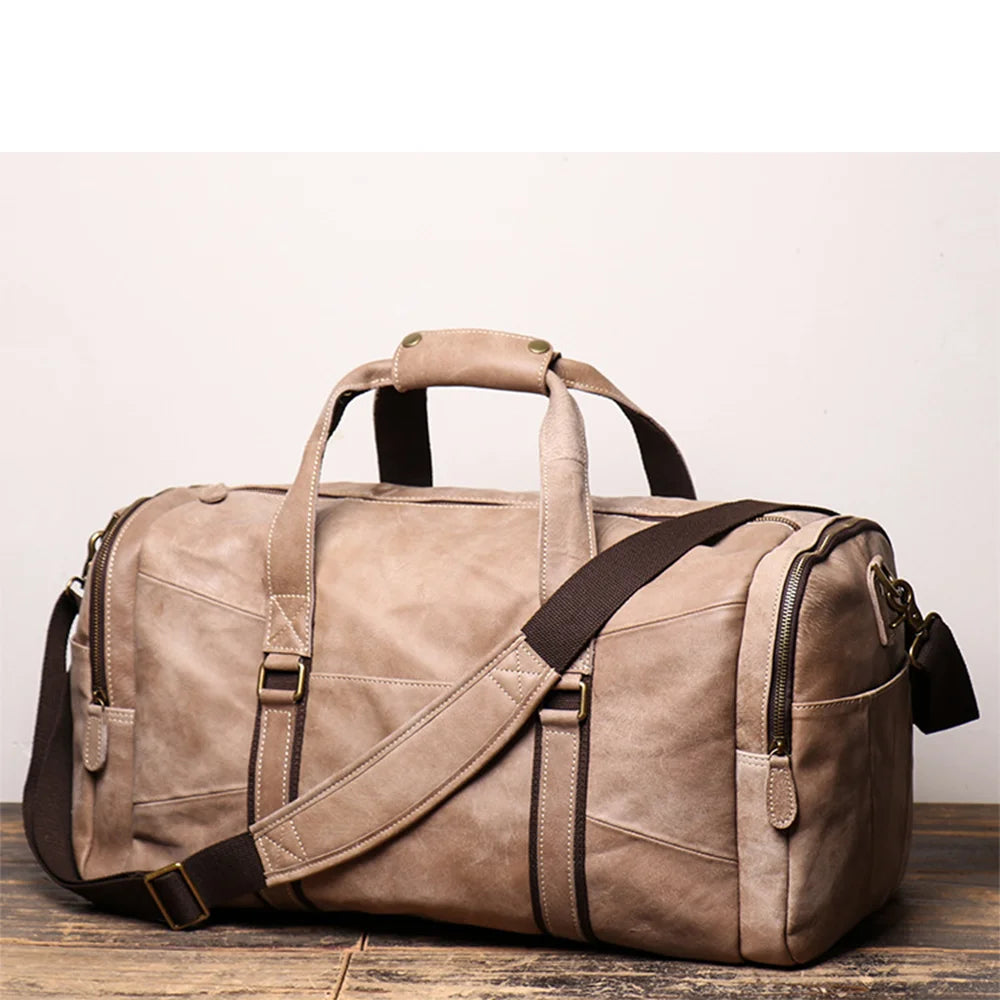 LUOKIR Retro Leder Reisetasche aus echtem Rindsleder – Große Cowhide Duffle Bag als Handtasche & Crossbody, Unisex Reise- und Weekender Tasche