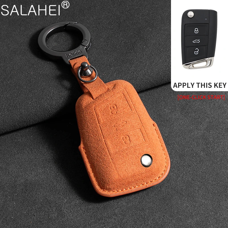 Wildleder Autoschlüssel Hülle für VW, Skoda & SEAT – Premium Key Case Cover für Passat B8, Tiguan MK2, Golf 8, Octavia A7/A8 & Leon MK4