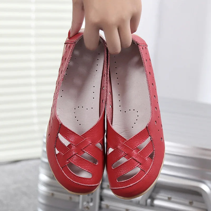 HAJINK Damen Flats PHI00365 – Mocassins à enfiler en cuir véritable, chaussures décontractées pour femmes, grande taille 