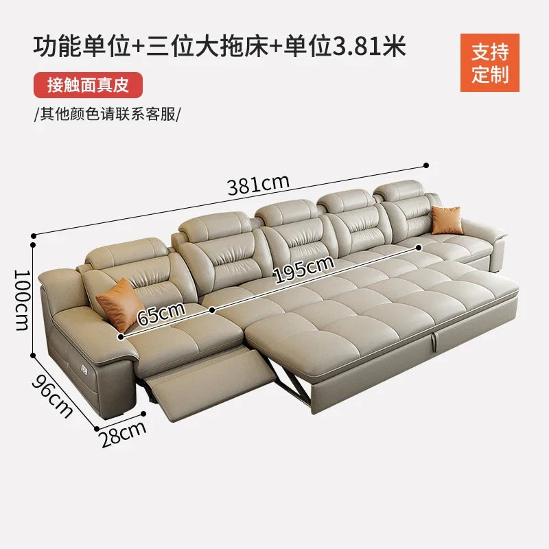 Italienisches Luxus Leder-Ecksofa mit Relaxfunktion – L-Form Wohnlandschaft aus Rindsleder, mit Schlaffunktion und Stauraum