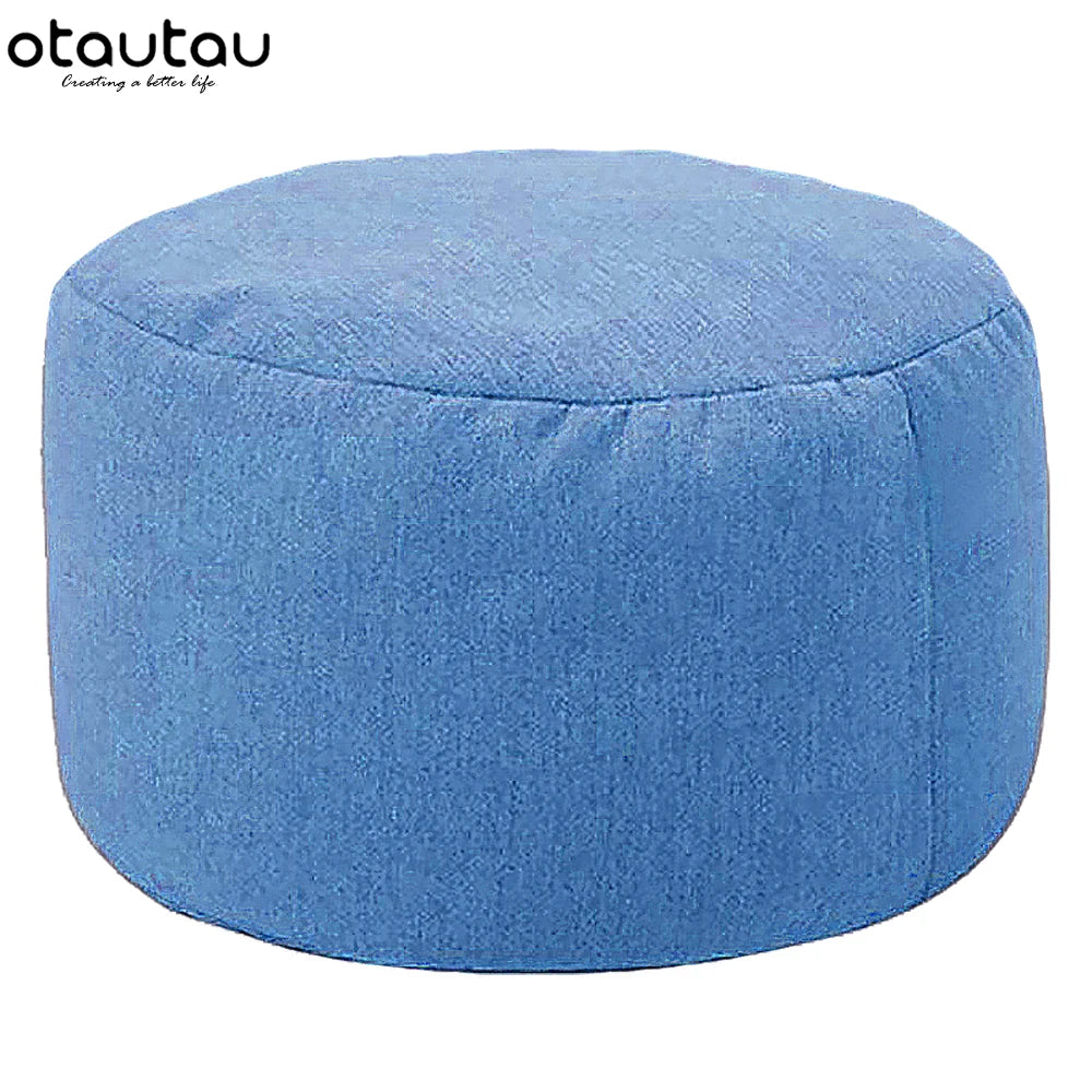 OTAUTAU Runder Sitzpouf aus Baumwoll-Leinen (30 cm) – Puf otomano con relleno, minimalista y tatami Bodensitz 