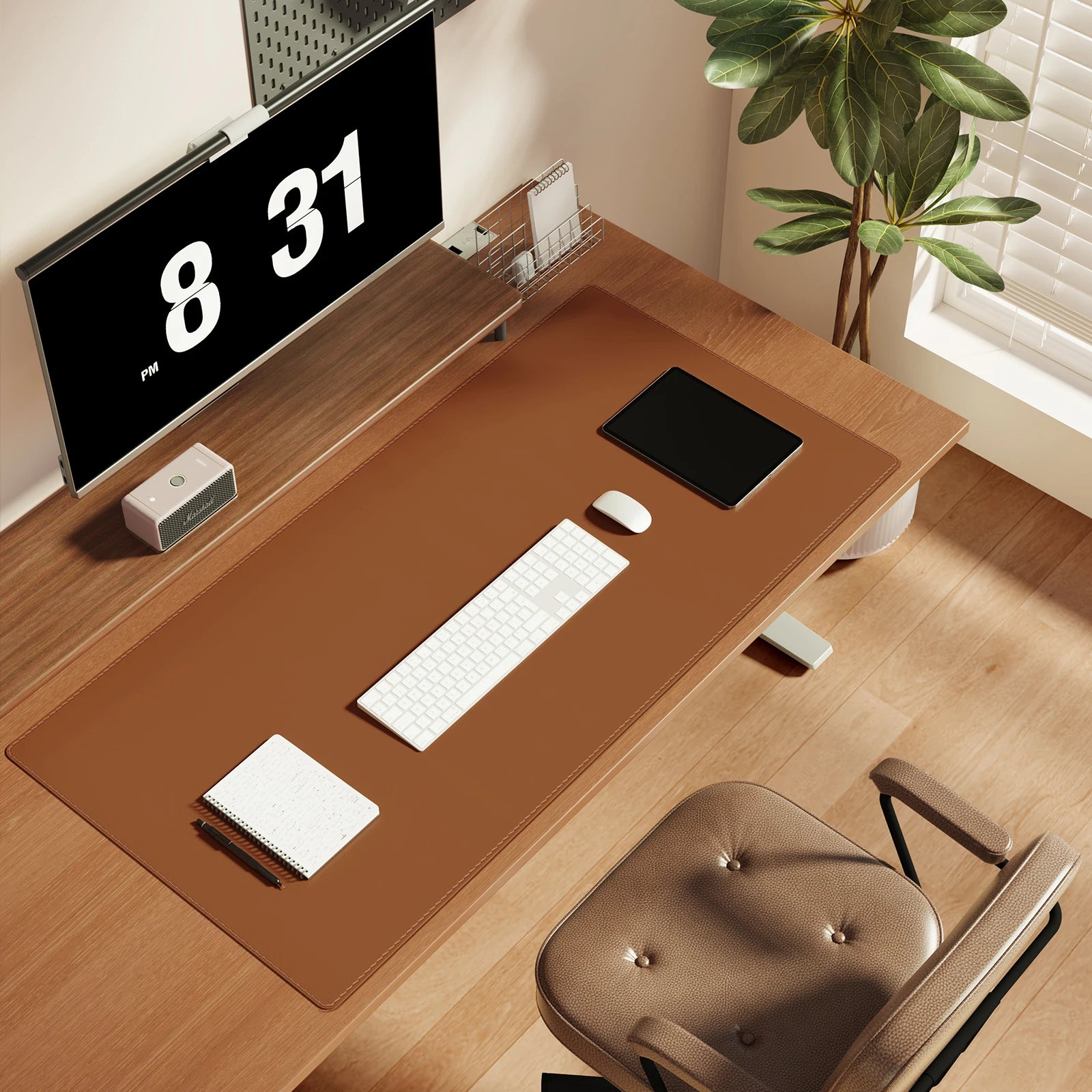 Große Leder Schreibtischunterlage mit genähten Kanten – Rutschfeste PU Leder Desk Mat & Mousepad für Büro, Homeoffice & Schule