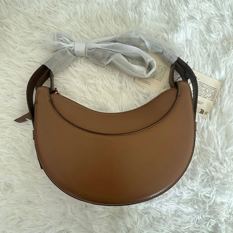 2025 Französische Echtleder Damen-Schultertasche – Halbmond-Crescent Bag mit Reißverschluss, Trendige Crossbody Tasche