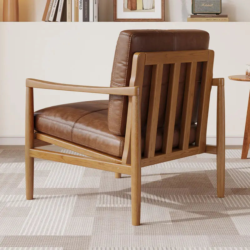 Stilvoller Leder-Loungesessel mit Massivholzgestell – Moderner & gemütlicher Einzelsessel im skandinavischen Design für Wohnzimmer