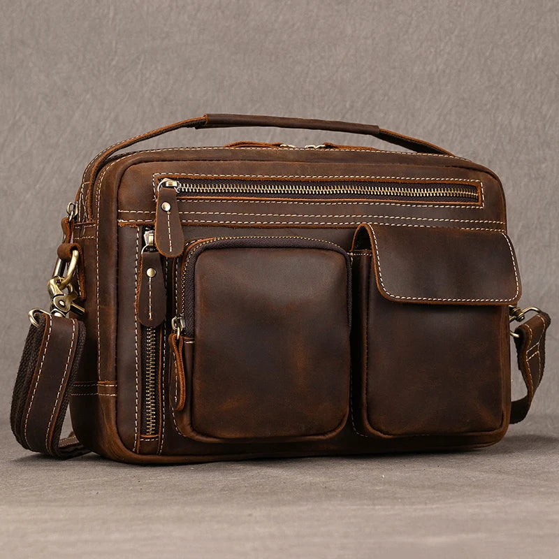 Luufan Herren Leder Aktentasche – Bolso bandolera vintage de piel Crazy Horse para iPad y oficina 