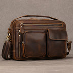 Luufan Herren Leder Aktentasche – Bolso bandolera vintage de piel Crazy Horse para iPad y oficina 