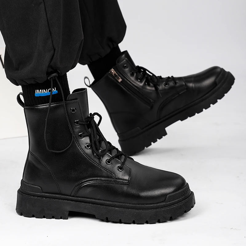 NoEnName_Null Herren Leder Stiefel 2024 – Ankle Boots für Outdoor, Arbeit & Freizeit, Anti-Rutsch Sohle, Retro-Design